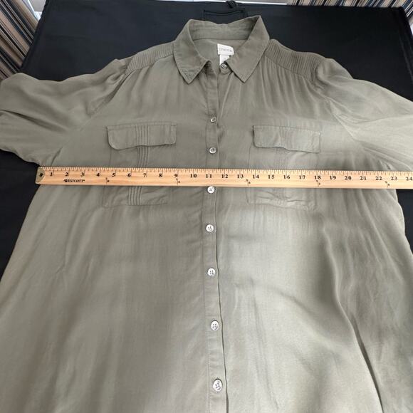 Chico’s Army Green Button Up Shirt Dress Size 3 - Picture 8 of 9